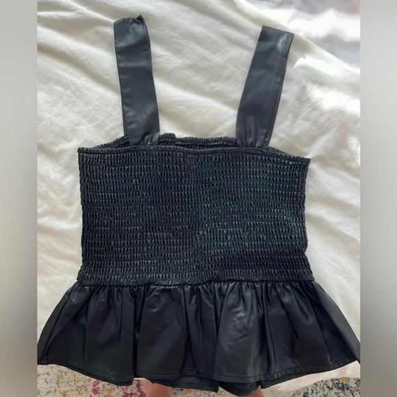 CLEARANCE Fab’rik faux leather (coated) cropped peplum top - black - medium - Picture 1 of 3